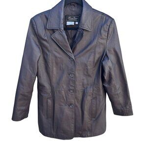 Terry Lewis Vintage 90s‎ Minimalist Quiet Luxury Leather Blazer Jacket Brown S